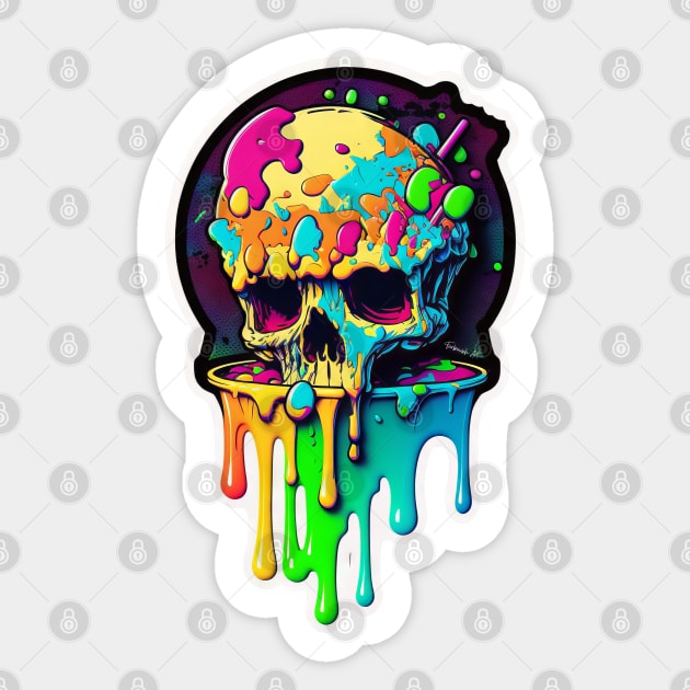 Colorful melting Skull head design #8 Sticker by Farbrausch Art